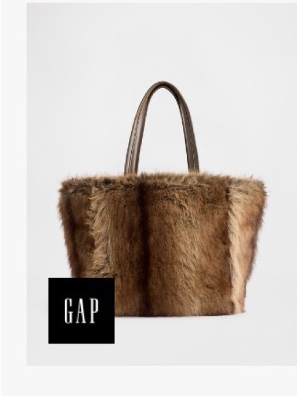 GAP Faux Fur Tote in Brown and Tan